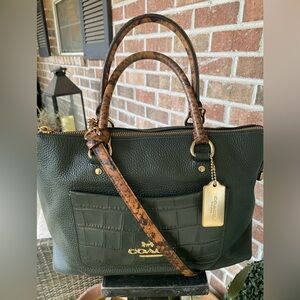 Reserved!Coach Emma Leather Satchel - Dark Green with Exotic Trim HTF